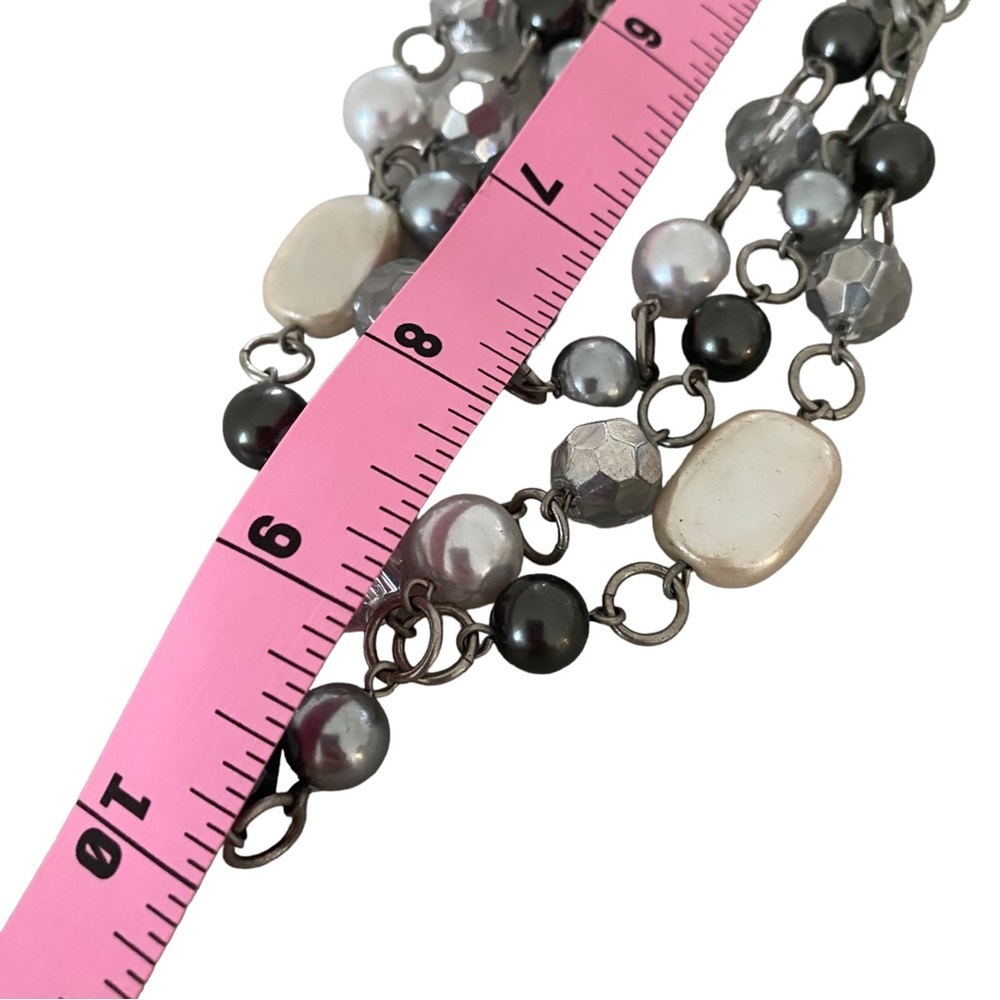 Lia Sophia beaded multi strand chain necklace tiered silver black - Picture 5 of 8